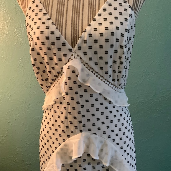 Stunning Details White Black Swiss Dot Maxi Dress Ruffles Panels Crochet S M L - Picture 12 of 16